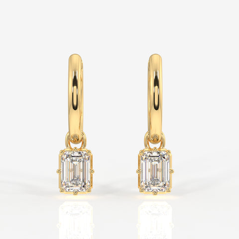 Emerald Cut Moissanite Diamond Dangle 14K Gold Earrings
