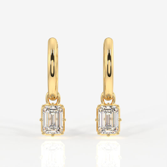 Emerald Cut Moissanite Diamond Dangle 14K Gold Earrings