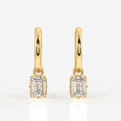 Emerald Cut Moissanite Diamond Dangle 14K Gold Earrings