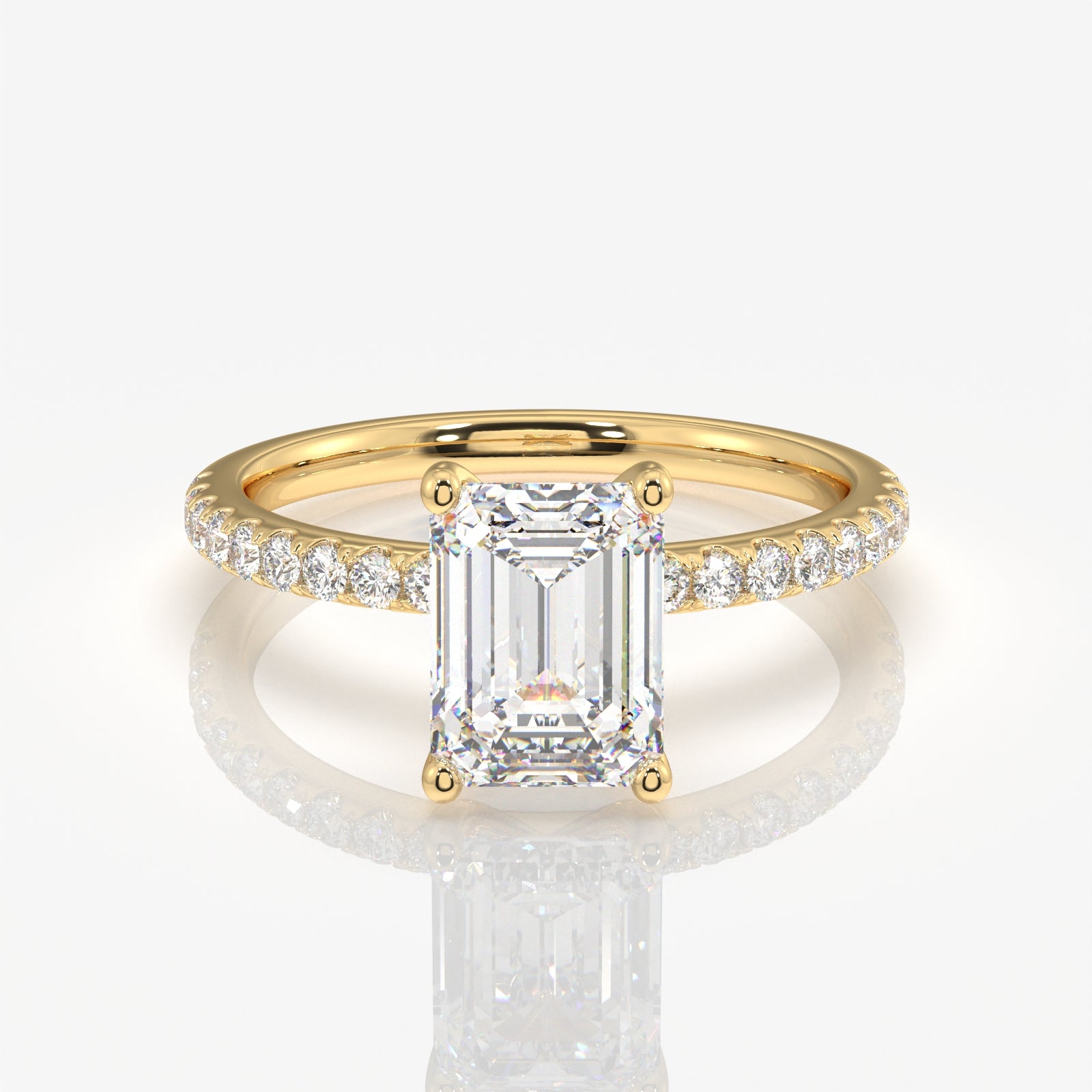 Emerald Cut Moissanite Diamond Pave Sterling Silver Ring
