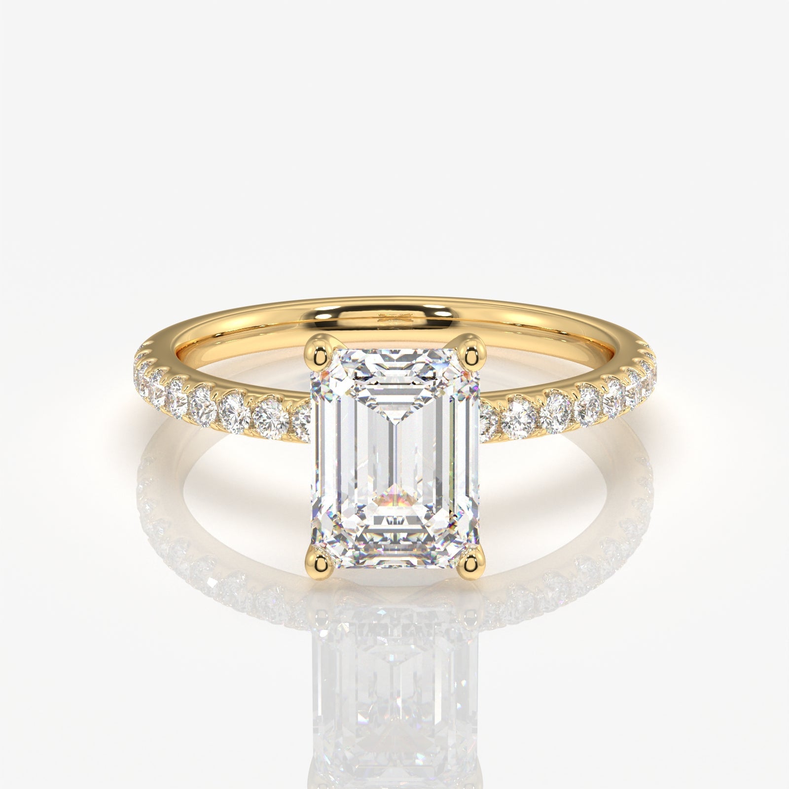 Emerald Cut Moissanite Diamond Pave Sterling Silver Ring