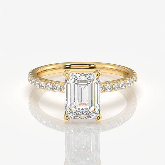 Emerald Cut Moissanite Diamond Pave Sterling Silver Ring