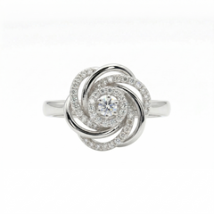 Round Moissanite Diamond Sterling Silver Engagement Ring