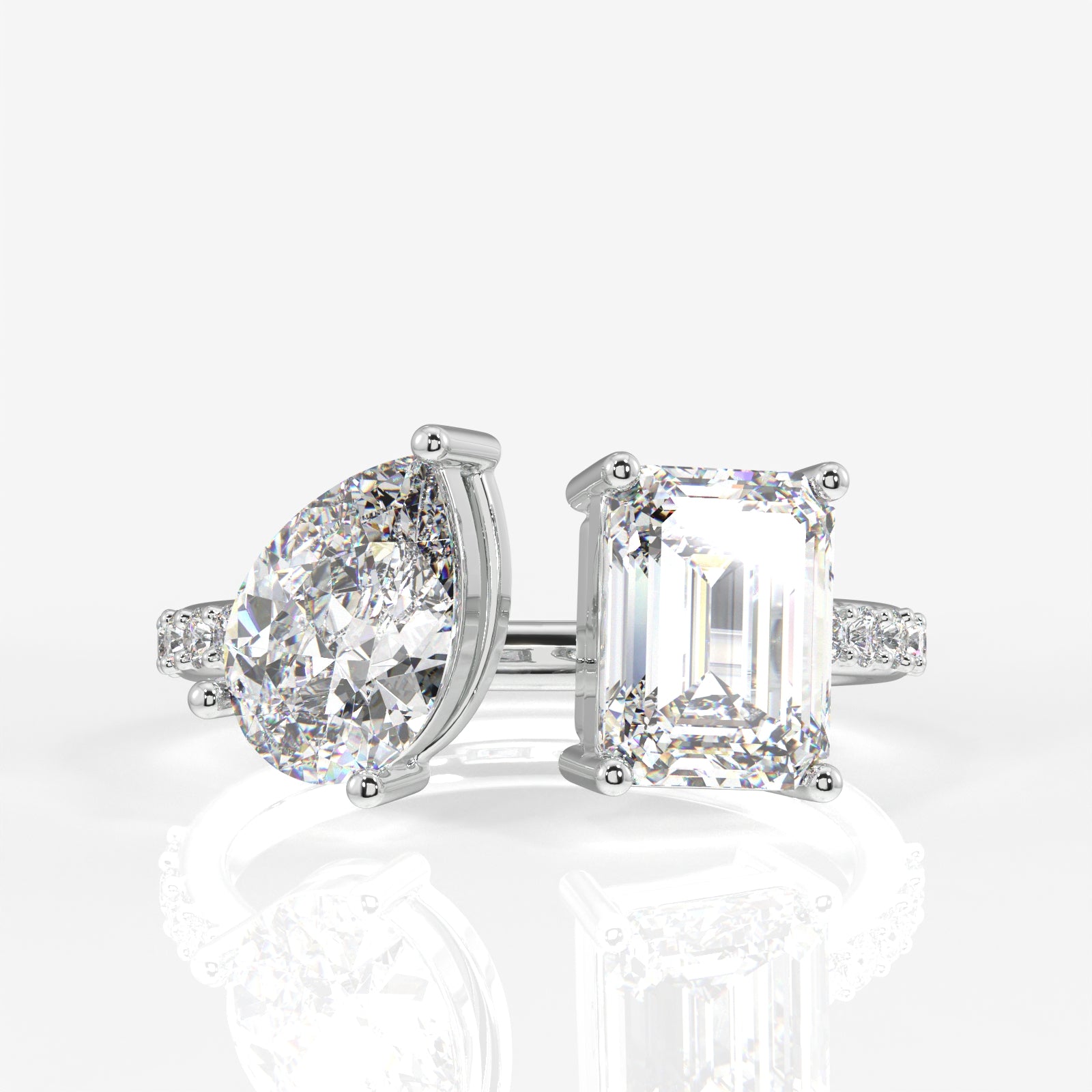 Get Emerald and Pear Cut Moissanite Diamond Toi Moi Sterling Silver Ring