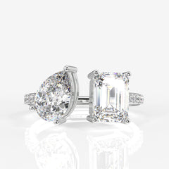 Get Emerald and Pear Cut Moissanite Diamond Toi Moi Sterling Silver Ring