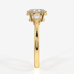 Get Oval and Pear Cut Moissanite Diamond Three Stone Sterling Silver Ring