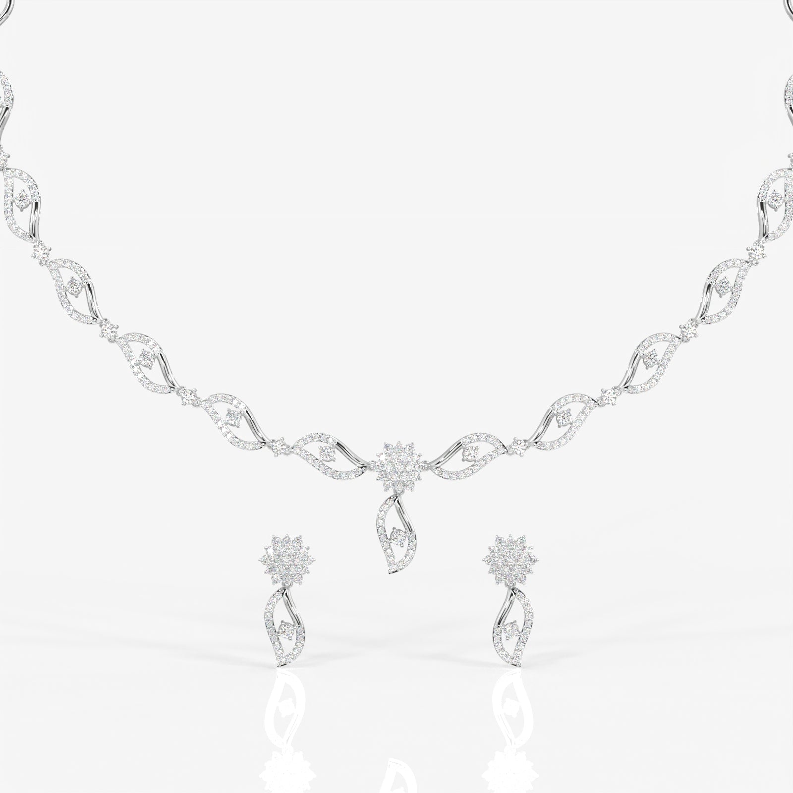 Get Premium Round Cut Moissanite Diamond Sterling Silver Necklace & Earrings