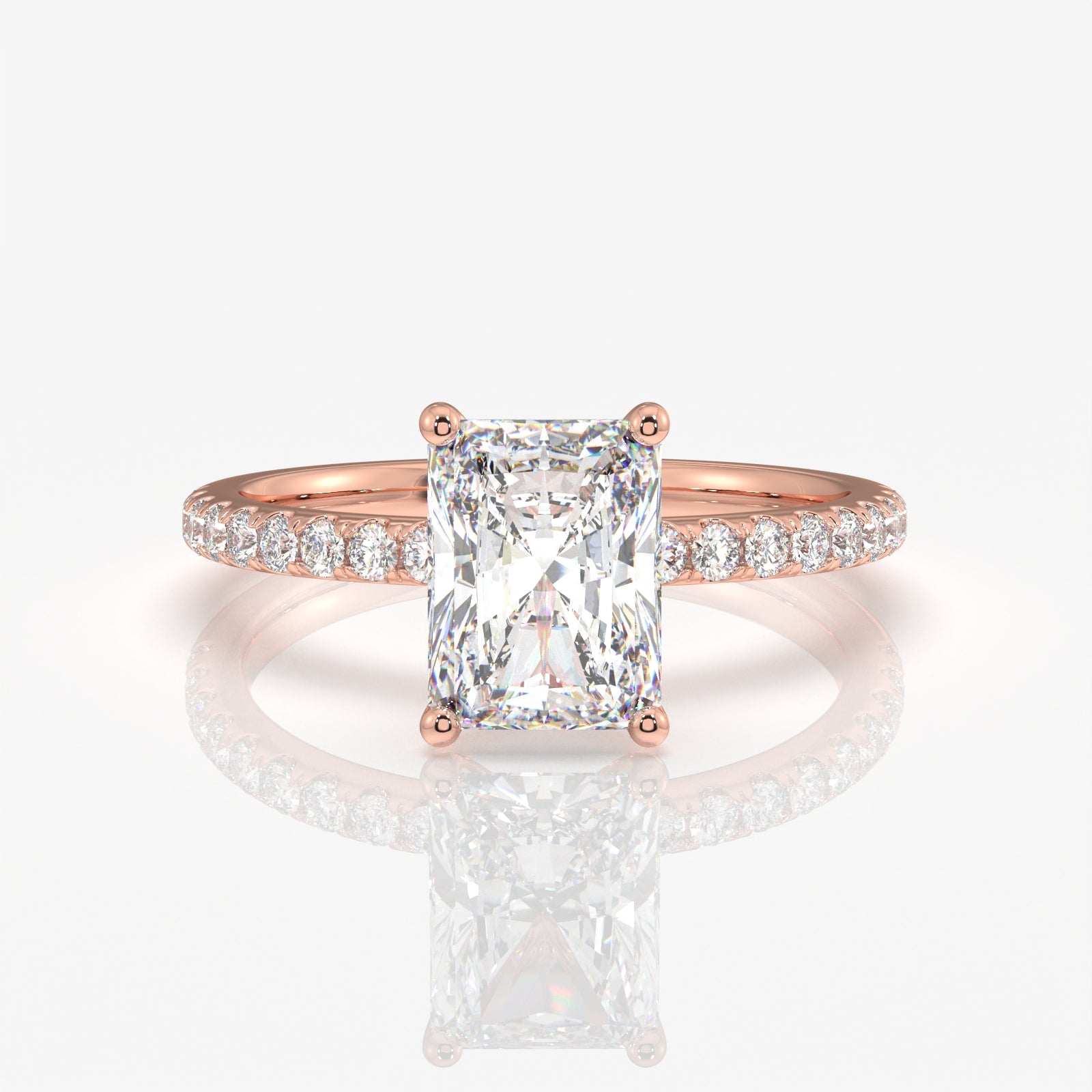 Get Radiant Cut Moissanite Diamond Pave Sterling Silver Ring