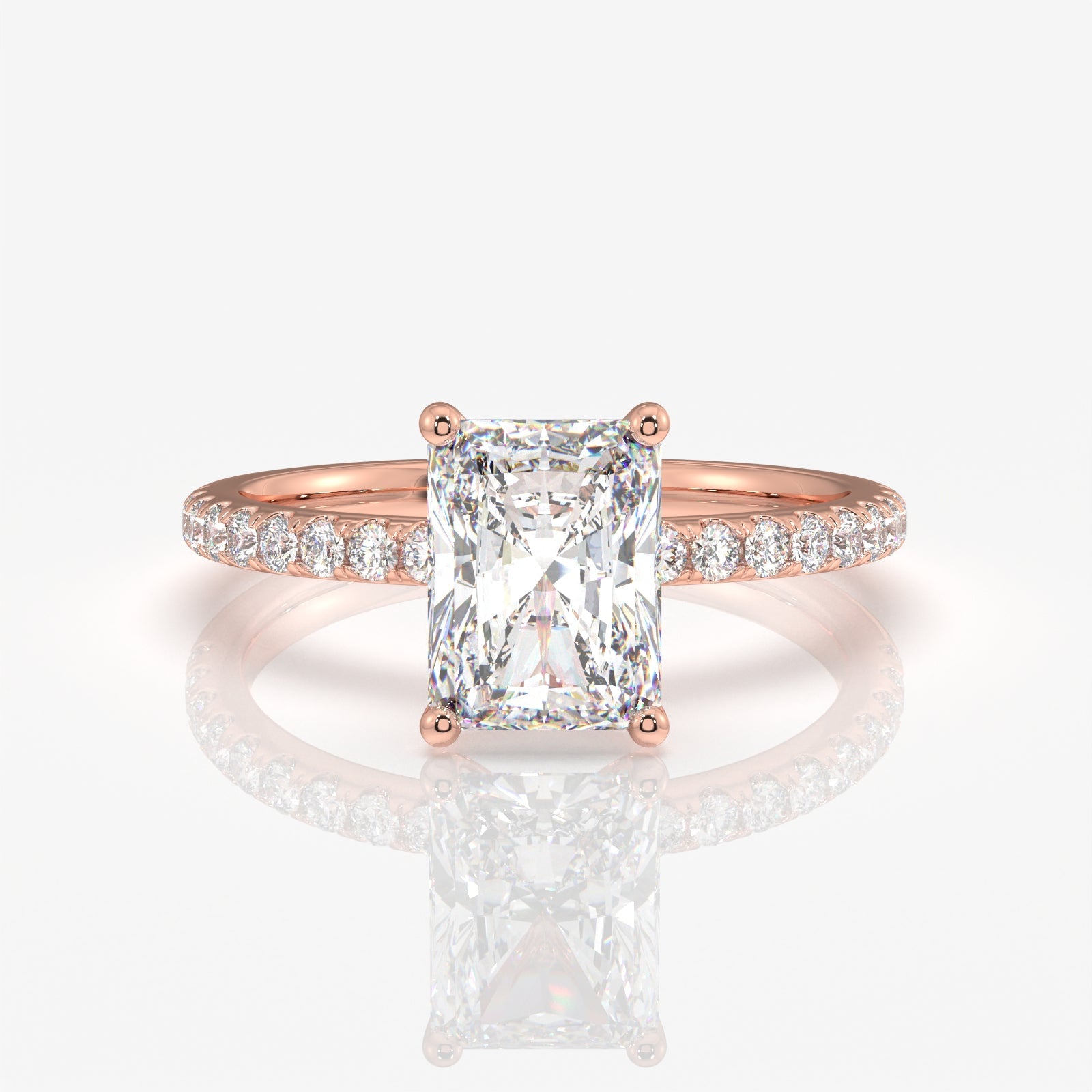 Get Radiant Cut Moissanite Diamond Pave Sterling Silver Ring