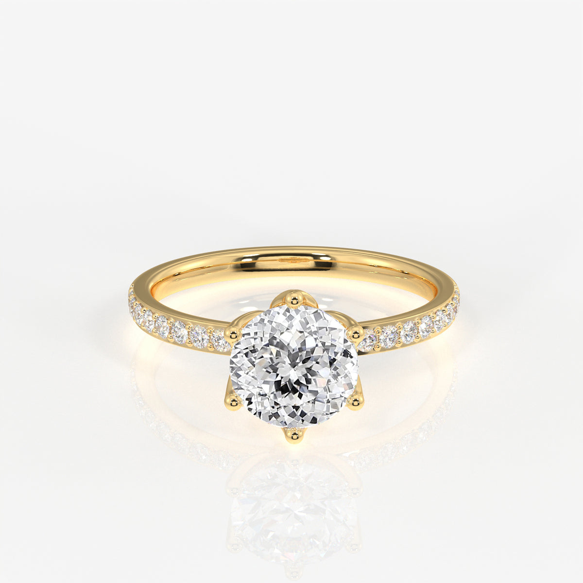 Portuguese Cut Lab Grown Diamond Pave 18K Gold Ring