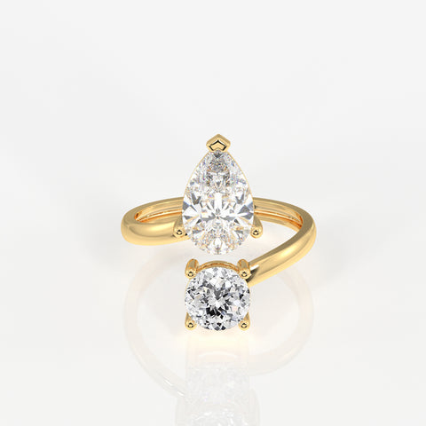 Portuguese Cut Moissanite Diamond Toi - Et - Moi Sterling Silver Ring