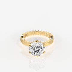 Portuguese Cut Moissanite Diamond Engagement 14K Gold Ring