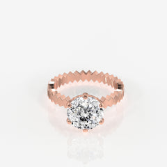 Portuguese Cut Moissanite Diamond Engagement 18K Gold Ring