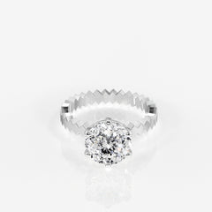 Portuguese Cut Moissanite Diamond Engagement Sterling Silver Ring