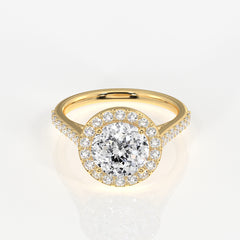 Portuguese Cut Moissanite Diamond Halo Engagement 18K Gold Ring