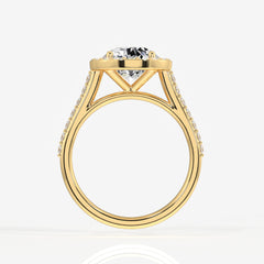 Portuguese Cut Moissanite Diamond Halo Engagement 18K Gold Ring