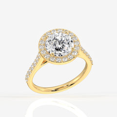 Portuguese Cut Moissanite Diamond Halo Engagement 14K Gold Ring