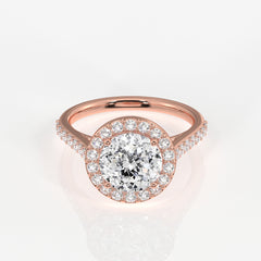 Portuguese Cut Moissanite Diamond Halo Engagement Sterling Silver Ring