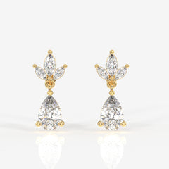 Pear Cut Lab Grown Diamond Dangle 14K Gold Earrings