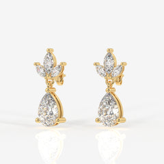 Pear Cut Lab Grown Diamond Dangle 14K Gold Earrings