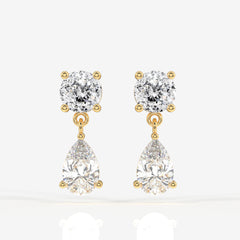 Portuguese Cut Moissanite Diamond Dangle 18K Gold Earrings