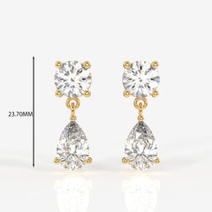 Round and Pear Cut Lab Grown Diamond Dangle 14k Gold Earrings