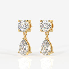Round and Pear Cut Lab Grown Diamond Dangle 14k Gold Earrings