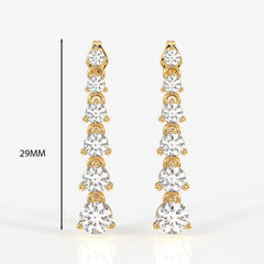 Round Cut Lab Grown Diamond Dangle 14K Gold Earrings
