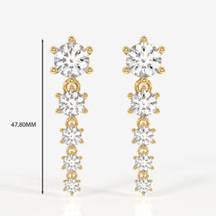 Round Cut Lab Grown Diamond Dangle 14K Gold Earrings