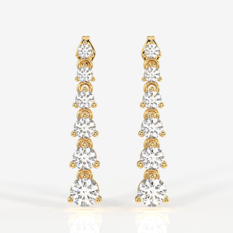 Round Cut Lab Grown Diamond Dangle 14K Gold Earrings