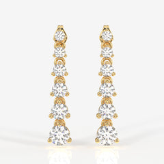 Round Cut Lab Grown Diamond Dangle 14K Gold Earrings