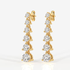 Round Cut Lab Grown Diamond Dangle 14K Gold Earrings