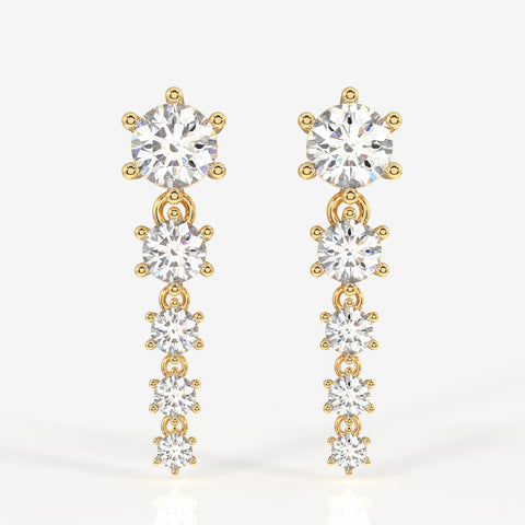 Round Cut Lab Grown Diamond Dangle 14K Gold Earrings