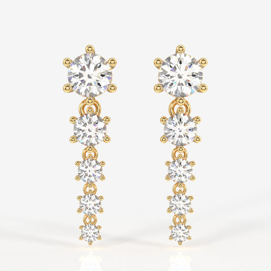 Round Cut Moissanite Diamond Dangle Sterling Silver Earrings