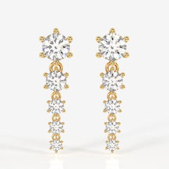 Round Cut Lab Grown Diamond Dangle 14K Gold Earrings