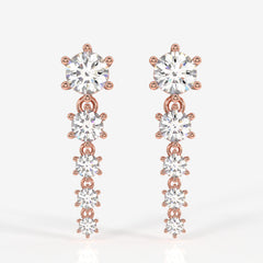 Round Cut Lab Grown Diamond Dangle 14K Gold Earrings