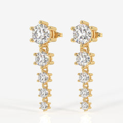 Round Cut Lab Grown Diamond Dangle 14K Gold Earrings