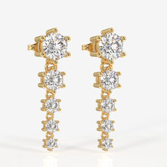 Round Cut Lab Grown Diamond Dangle 14K Gold Earrings