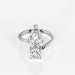 Round and Pear Cut Moissanite Diamond Toi Moi Sterling Silver Ring