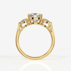 Cushion and Pear Cut Lab Grown Diamond Three Stone 14K Gold Ring