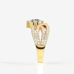 Portuguese Cut Moissanite Diamond Cocktail Sterling Silver Ring