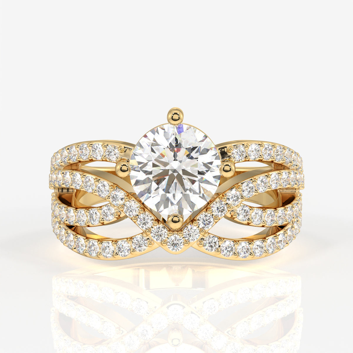 Round Cut Moissanite Diamond Cocktail 18k Gold  Ring