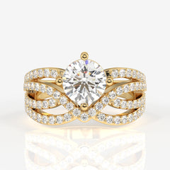 Round Cut Moissanite Diamond Cocktail 18k Gold  Ring