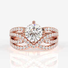 Round Cut Moissanite Diamond Cocktail 18k Gold  Ring