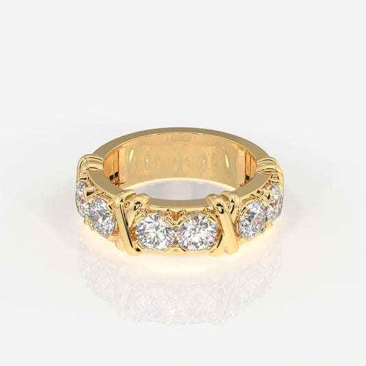 Round Cut Lab Grown Diamond Wedding Band 14K Gold Ring