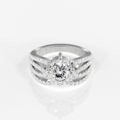 Portuguese Cut Moissanite Diamond Cocktail Sterling Silver Ring