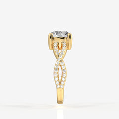 Portuguese Cut Lab Grown Diamond Twisted Engagement 18k Gold Ring