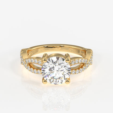 Round Cut Lab Grown Diamond Twisted Engagement 14k Gold Ring