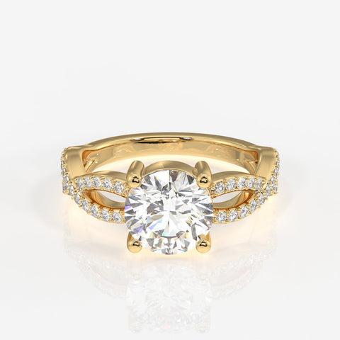 Round Cut Moissanite Diamond Twisted Engagement Sterling Silver Ring