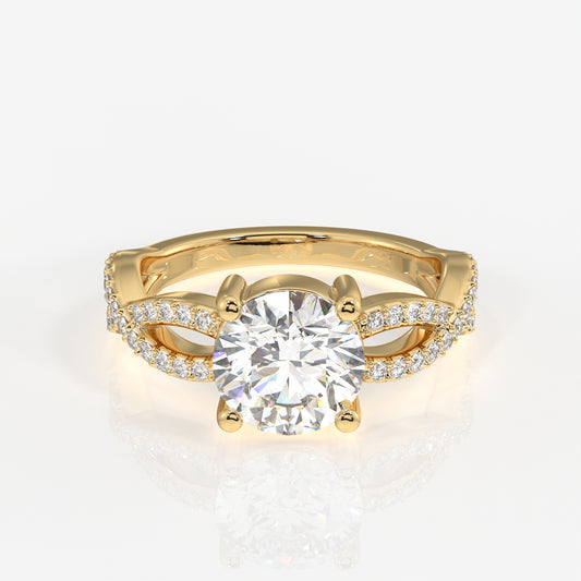 Round Cut Lab Grown Diamond  Twisted Engagement 18k Gold Ring